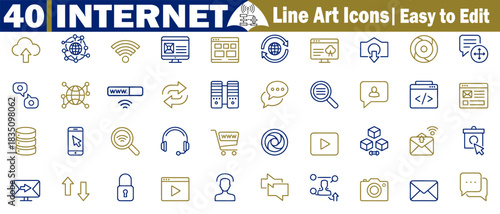 Internet line art icons, easy-to-edit vector illustrations for the worldwide web business, and more elements. 