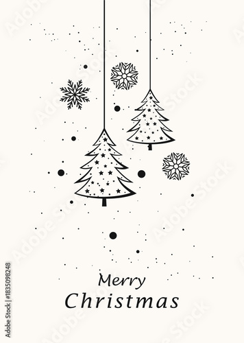 Minimalist Merry Christmas Greeting Card, Minimalistisch Frohe Weihnachten Grußkarte, Carte de vœux de Joyeux Noël, Merry Christmas & Happy New Year Wishes Postcard Modern Vintage black Christmas