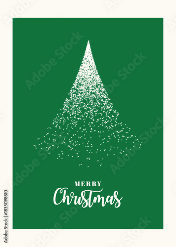 Minimalist Merry Christmas Greeting Card, Minimalistisch Frohe Weihnachten Grußkarte, Carte de vœux de Joyeux Noël, Merry Christmas & Happy New Year Wishes Postcard Green Snow  Vintage Christmas Card