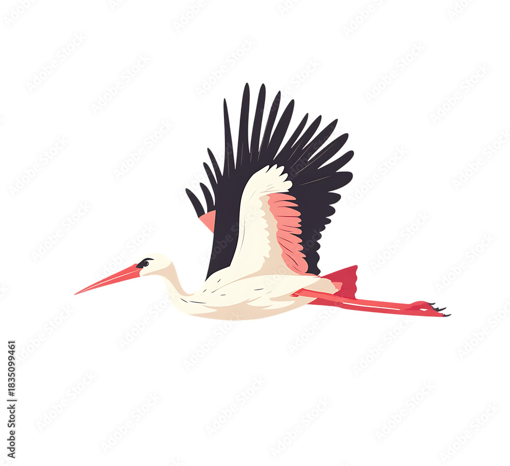 Obraz premium Elegant white stork in flight with extended wings and legs isolated on transparent background