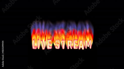 Animated heat map Live Stream text title burning in pixelated retro-styled fire flames on a transparent alpha channel in a seamless loop.