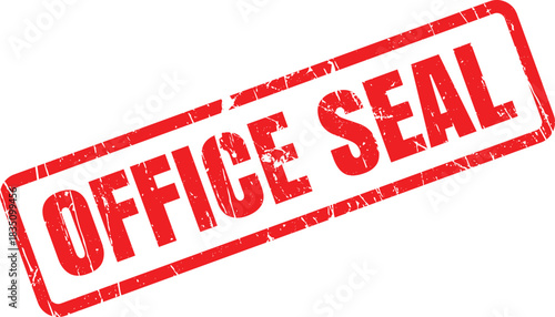 Distressed red office seal rectangle creates an aged look for important official documentation