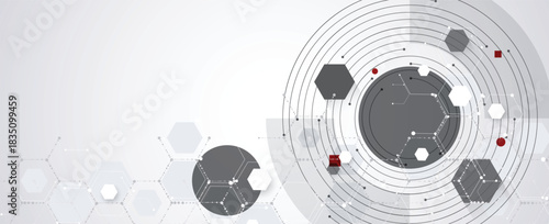 Futuristic molecule science background with hexagons, DNA strands, connected neural web