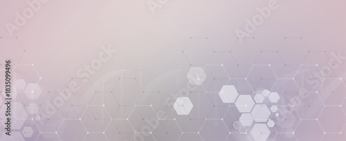 Futuristic molecule science background with hexagons, DNA strands, connected neural web