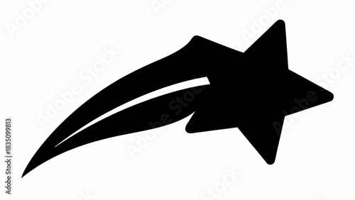 Stylized shooting star with a long tail in black and white on a plain background illustration