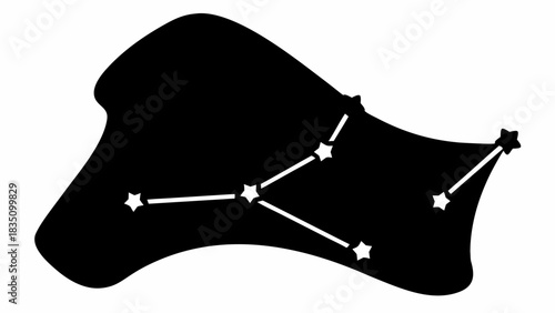 Black irregular shape with white star constellation connected by lines on a white background view