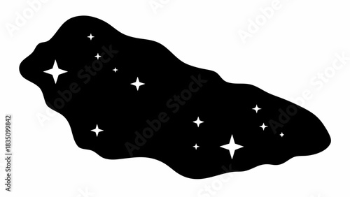 Black nebula shape with varying sizes of stars scattered across the dark cosmic expanse of space view