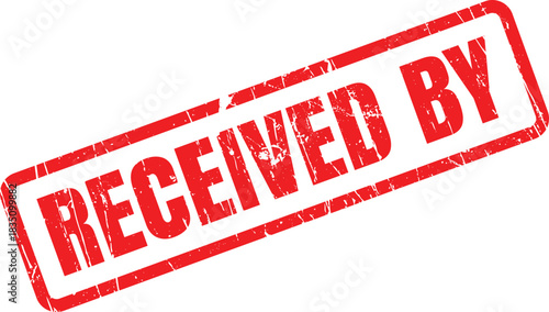 Distressed red rectangular RECEIVED BY stamp creates a bold and authoritative impression with transparent background