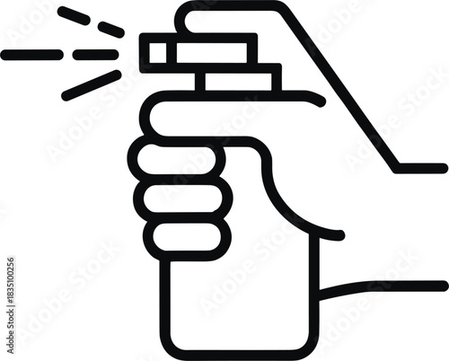 Bold Line Art Icon of a Human Hand Operating a Spray Bottle, Symbolizing Disinfection, Sanitation, Virus Prevention, and Deep Cleaning Services