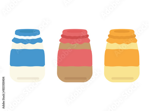 瓶入りの牛乳　コーヒー牛乳　フルーツ牛乳　イラストセット（文字なし）