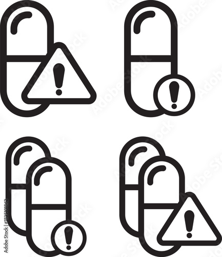 Overdose icon set. Medication Overdose Symbols. pill bottle icon. simple stroke line vector icon