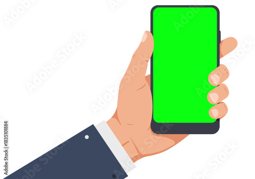 Businessman Holding Smartphone with Green Screen for Mockup App Presentation startup