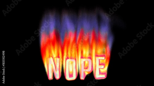 Animated heat map Nope text title burning in pixelated retro-styled fire flames on a transparent alpha channel in a seamless loop.
