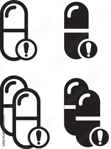 Overdose icon set. Medication Overdose Symbols. pill bottle icon. simple stroke line vector icon