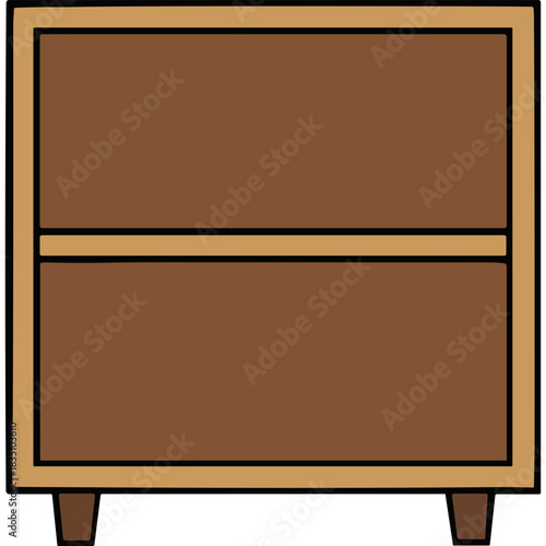 Simple Brown Two Shelf Cabinet with Light Wood Trim and Four Short Legs Minimalist Design Illustration