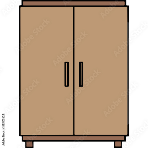 Simple Brown Two Door Wardrobe Cabinet With Vertical Handles And Wooden Base In A Minimalist Design Isolated On Black Background