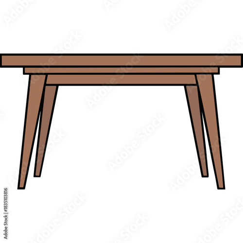 Simple Brown Wooden Dining Table With Four Angled Legs On A Black Background