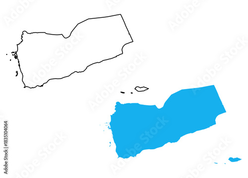 Yemen country map. Map in various outline and blue silhouette styles