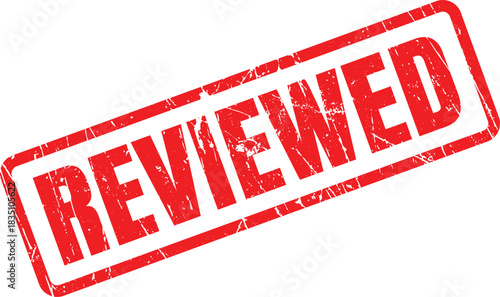 Red reviewed stamp shows approval with a textured look on a clear background