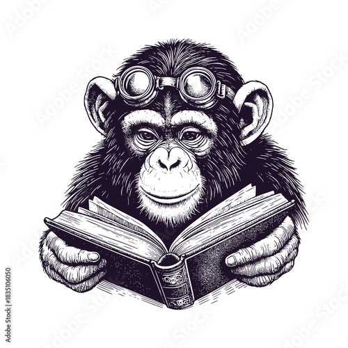 chimpanzee reading a book