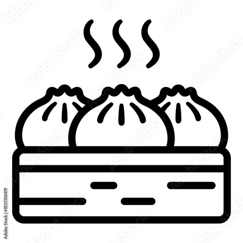 Steamed dim sum basket icon representing Cantonese cuisine, restaurant dishes, traditional food culture, and Asian dining experiences.