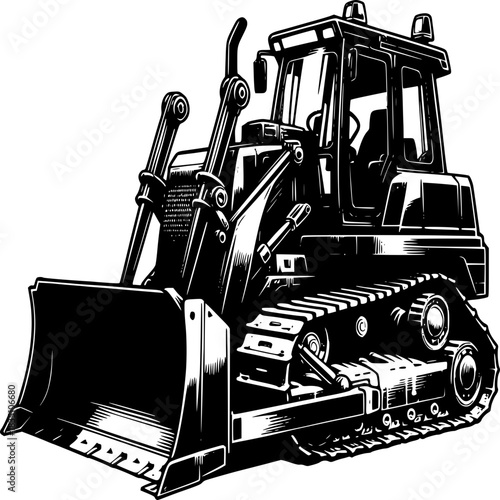 Heavy-duty Bulldozer: A robust bulldozer, captured in a monochrome artistic style, stands ready for demanding construction tasks, showcasing the power and utility of heavy machinery.