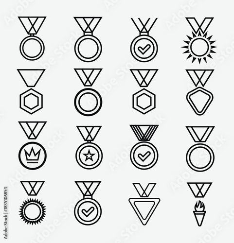 Medal icon set for recognition and success achievement outline style
