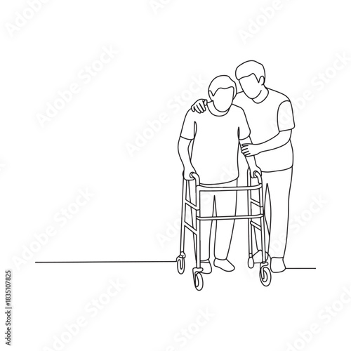 Caregiver helping senior man with walker