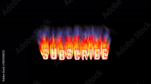 Animated heat map Subscribe text title burning in pixelated retro-styled fire flames on a transparent alpha channel in a seamless loop.