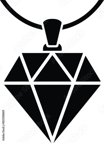 Black diamond pendant necklace icon on white background jewel