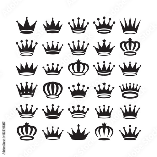 Set of varied crown silhouettes for design elements