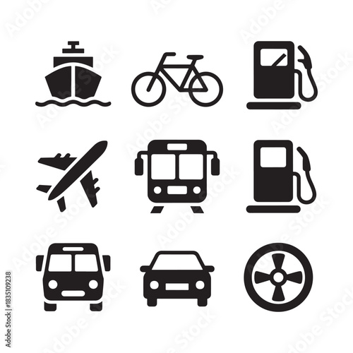 Set of transport icons in glyph style