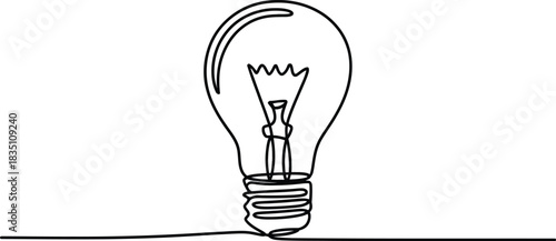 Continuous line art drawing of lightbulb on white background Vector