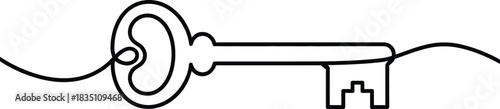 Continuous line drawing of an old key symbolizing access or solution Vector