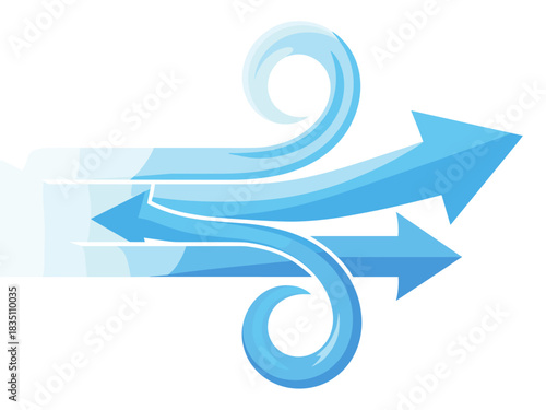 Dynamic abstract blue arrows illustration representing complex strategic flow, rapid forward progress, data stream movement, and velocity, perfect for professional business consulting, technology inno