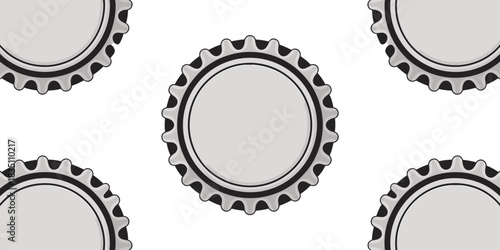 Clean, centered metallic gray crown cork bottle cap design template surrounded by partial repeating geometric patterns, perfect graphic resource vector illustration for beverage and soft drink packagi