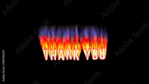 Animated heat map Thank You text title burning in pixelated retro-styled fire flames on a transparent alpha channel in a seamless loop.