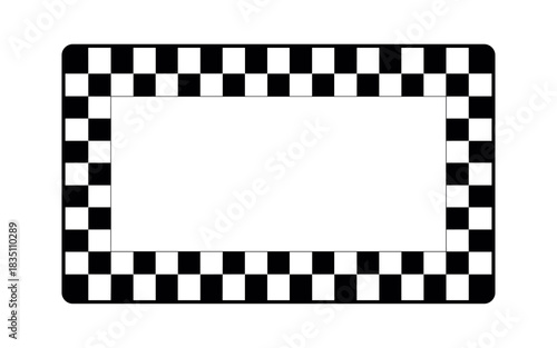A simple rectangular frame template featuring a classic black and white checkerboard pattern border design, perfect for event signage, race automotive themes, sports backgrounds, digital labels, profe