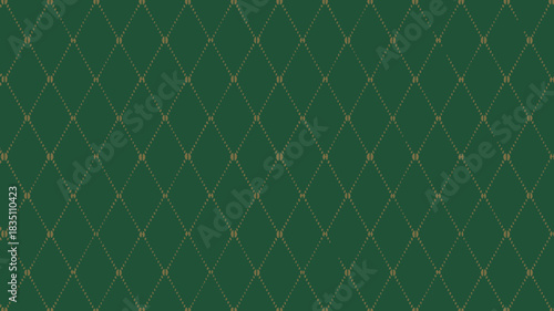 Elegant and sophisticated seamless diamond argyle pattern background texture in deep hunter emerald green, featuring subtle gradients and intricate golden dotted lattice lines, ideal for upscale brand