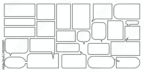 Comprehensive vector template of blank speech bubbles and comic storyboard panels layout, featuring diverse dialogue balloons and rectangular frames for communication, visual storytelling, modern desi