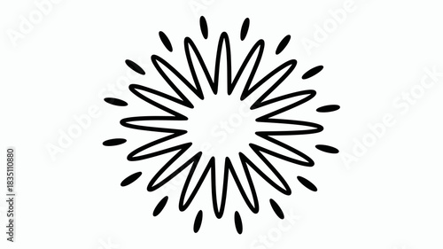 A simple black outline starburst burst graphic illustration element, hand-drawn cartoon doodle style, symbolizing excitement, energy, and attention, ideal for modern advertising, marketing, branding,