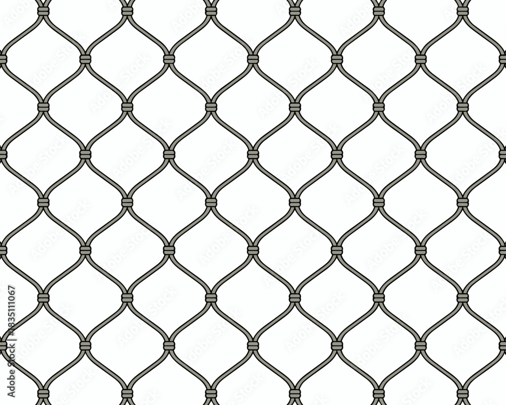 Naklejka premium Minimalist graphic background pattern featuring an ornate, elegant, seamless repeating diamond ogee grid, resembling classic wrought iron wire mesh netting or decorative vineyard trellis, ideal for di