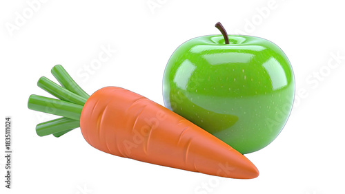 Vibrant Green Apple and Orange Carrot Healthy Food Composition Isolated on Transparent Background Studio Lighting