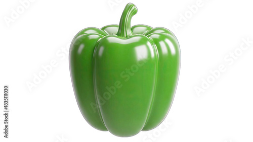 Vibrant Green Bell Pepper Fresh Vegetable Isolated on Transparent Background with Smooth Shiny Surface and Stem
