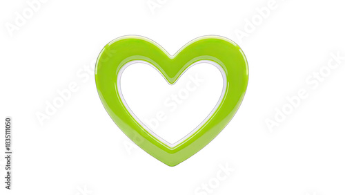Vibrant Green Heart Shape Outline Isolated Studio Shot Against White Background Symbolizing Love and Health