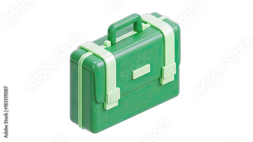 Vibrant Green Briefcase with Light Green Straps Isolated on Transparent Background Perfect for Business and Travel Concepts