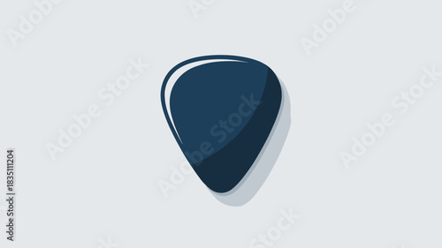Minimalist dark navy blue glossy guitar pick icon, a modern stylized plectrum illustration isolated on a clean light background, symbolizing musical instruments, acoustic sound, rock, hobby, and leisu
