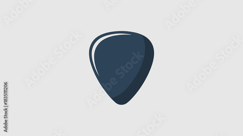 Professional digital illustration of a glossy navy blue guitar plectrum icon, centered on a simple gray background, symbolizing musical instruments, acoustic and electric performance, sound production