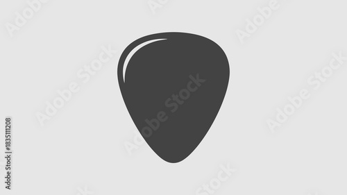 Monochromatic dark gray guitar pick or plectrum icon symbolizing music, sound, and acoustic entertainment, presented as a simple vector graphic element on a clean light background template for modern