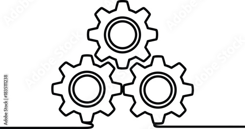 Three interlocking gears forming a triangular shape representing teamwork and mechanical connection  Vector